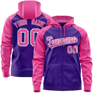 Custom Stitched Purple Pink Raglan Sleeves Sports Full-Zip Sweatshirt Hoodie