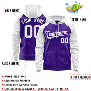 Custom Stitched Purple White Raglan Sleeves Sports Full-Zip Sweatshirt Hoodie