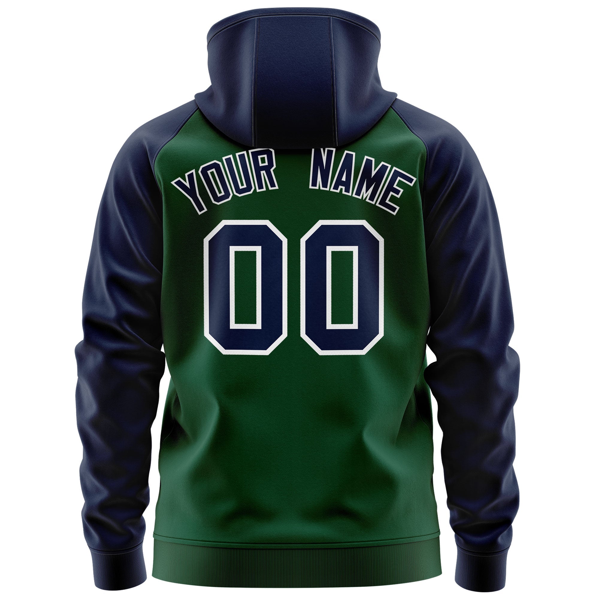 Custom Stitched Green Navy-White Raglan Sleeves Sports Full-Zip Sweatshirt Hoodie