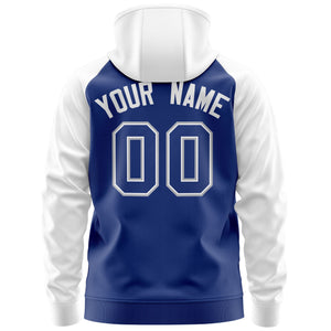 Custom Stitched Royal White-Gray Raglan Sleeves Sports Full-Zip Sweatshirt Hoodie