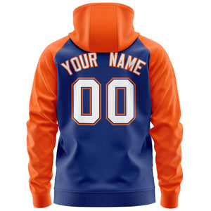 Custom Stitched Royal White-Orange Raglan Sleeves Sports Full-Zip Sweatshirt Hoodie