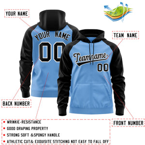 Custom Stitched Light Blue Black-White Raglan Sleeves Sports Full-Zip Sweatshirt Hoodie