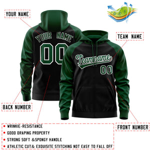 Custom Stitched Black Green-White Raglan Sleeves Sports Full-Zip Sweatshirt Hoodie