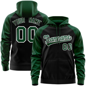 Custom Stitched Black Green-White Raglan Sleeves Sports Full-Zip Sweatshirt Hoodie