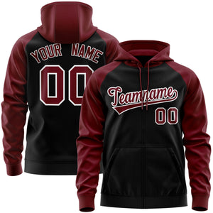 Custom Stitched Black Crimson-White Raglan Sleeves Sports Full-Zip Sweatshirt Hoodie