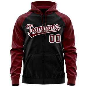 Custom Stitched Black Crimson-White Raglan Sleeves Sports Full-Zip Sweatshirt Hoodie