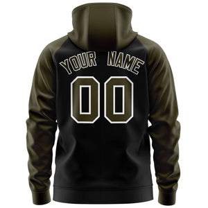 Custom Stitched Black Olive-White Raglan Sleeves Sports Full-Zip Sweatshirt Hoodie