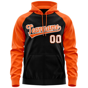 Custom Stitched Black Orange-White Raglan Sleeves Sports Full-Zip Sweatshirt Hoodie