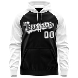 Custom Stitched Black White-Gray Raglan Sleeves Sports Full-Zip Sweatshirt Hoodie