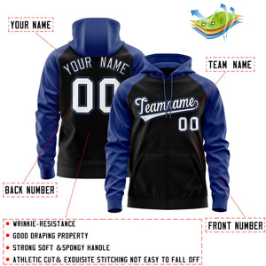 Custom Stitched Black White-Royal Raglan Sleeves Sports Full-Zip Sweatshirt Hoodie