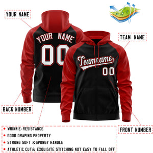 Custom Stitched Black White-Red Raglan Sleeves Sports Full-Zip Sweatshirt Hoodie