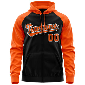 Custom Stitched Black Orange-White Raglan Sleeves Sports Full-Zip Sweatshirt Hoodie