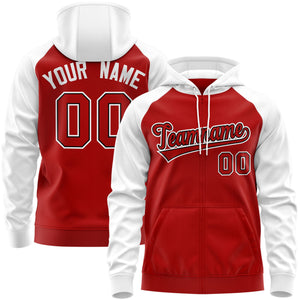 Custom Stitched Red Black-White Raglan Sleeves Sports Full-Zip Sweatshirt Hoodie