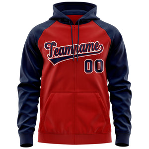 Custom Stitched Red Navy-White Raglan Sleeves Sports Full-Zip Sweatshirt Hoodie