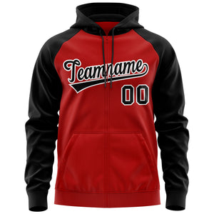 Custom Stitched Red Black-White Raglan Sleeves Sports Full-Zip Sweatshirt Hoodie