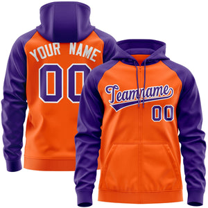 Custom Stitched Orange Purple-White Raglan Sleeves Sports Full-Zip Sweatshirt Hoodie