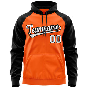 Custom Stitched Orange White-Black Raglan Sleeves Sports Full-Zip Sweatshirt Hoodie