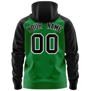 Custom Stitched Kelly Green Black-White Raglan Sleeves Sports Full-Zip Sweatshirt Hoodie