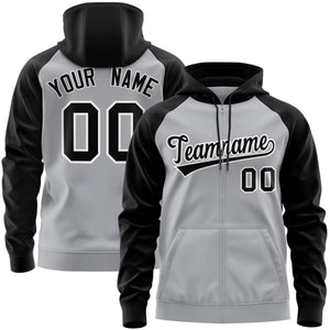 Custom Stitched Gray Black-White Raglan Sleeves Sports Full-Zip Sweatshirt Hoodie