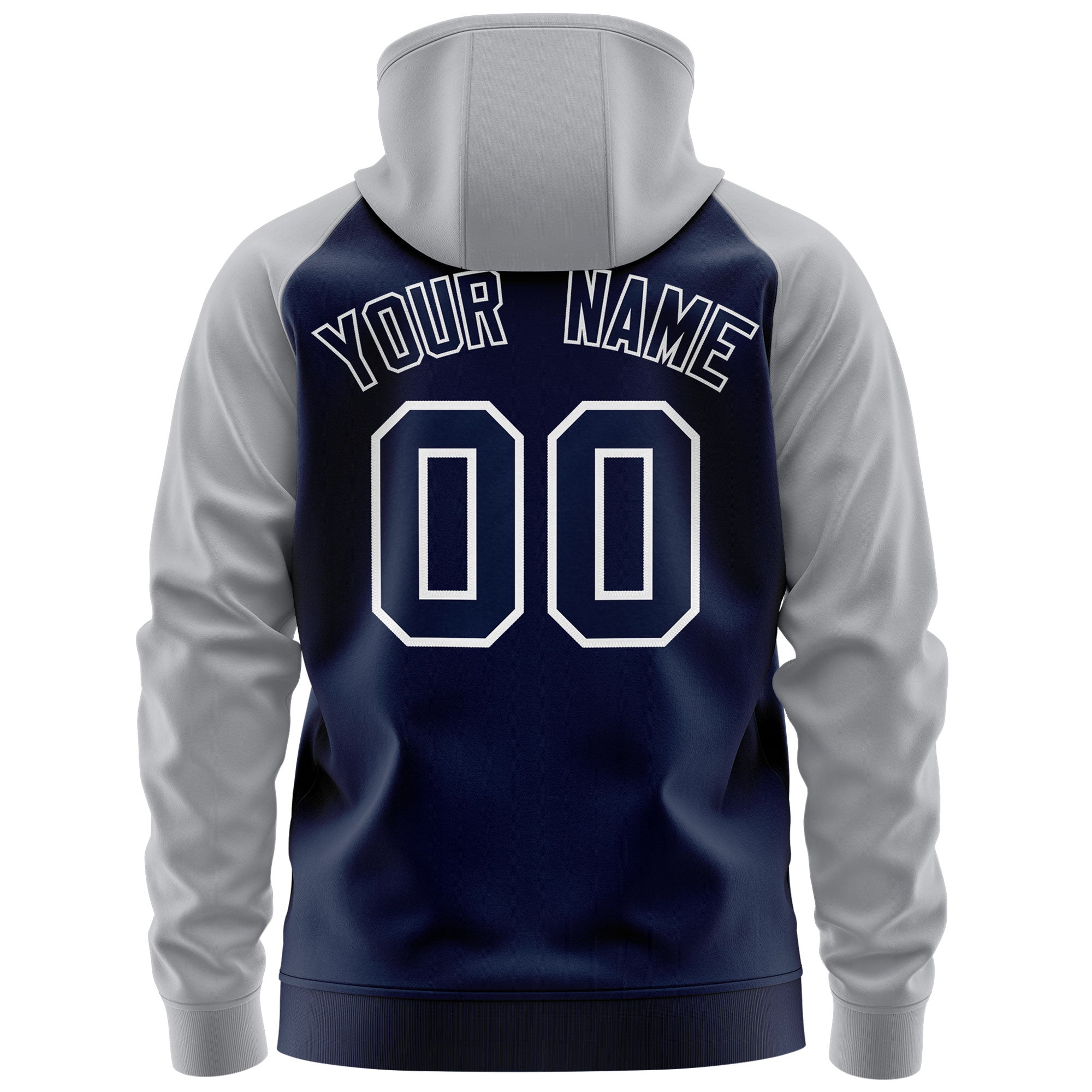 Custom Stitched Navy White-Gray Raglan Sleeves Sports Full-Zip Sweatshirt Hoodie