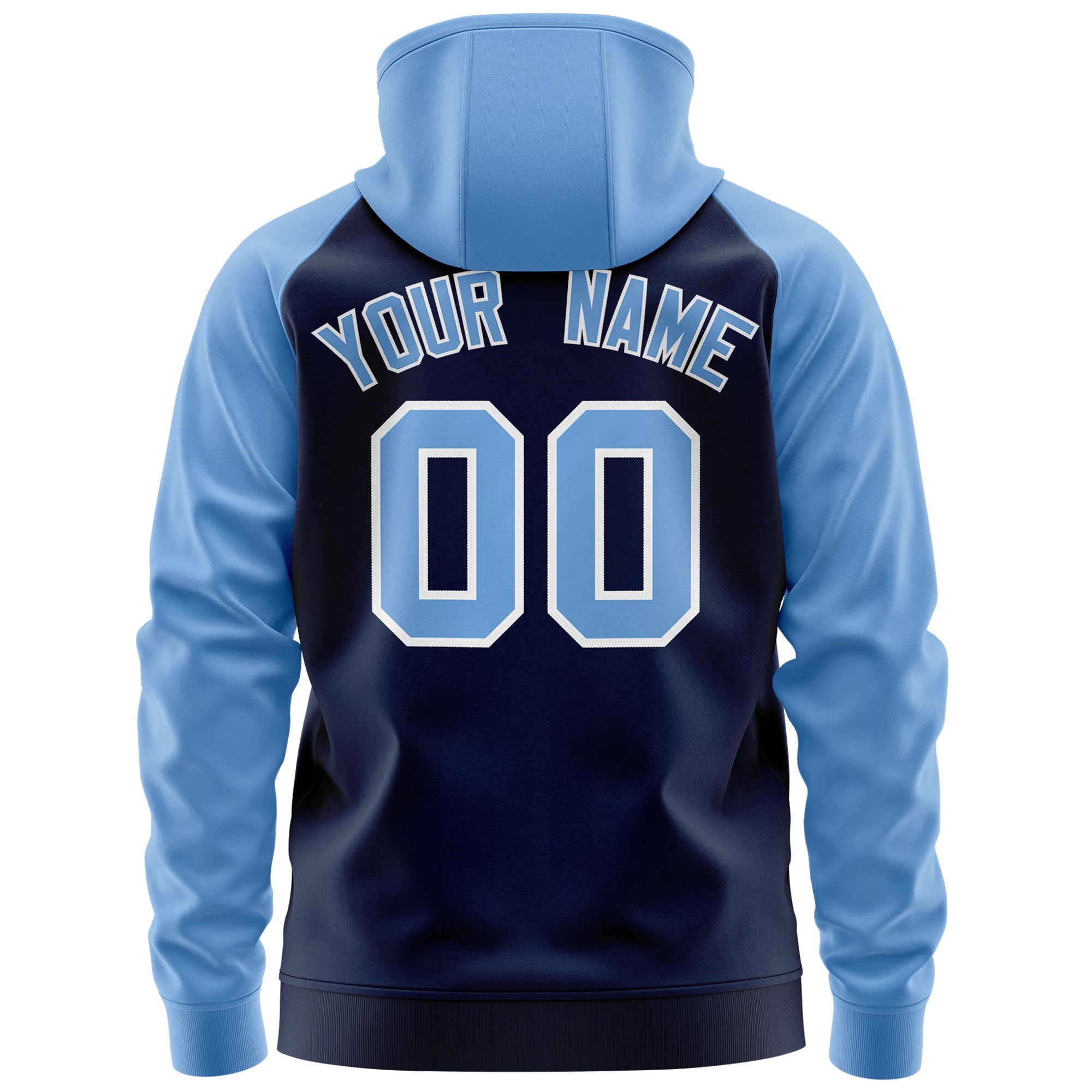 Custom Stitched Navy Light Blue-White Raglan Sleeves Sports Full-Zip Sweatshirt Hoodie