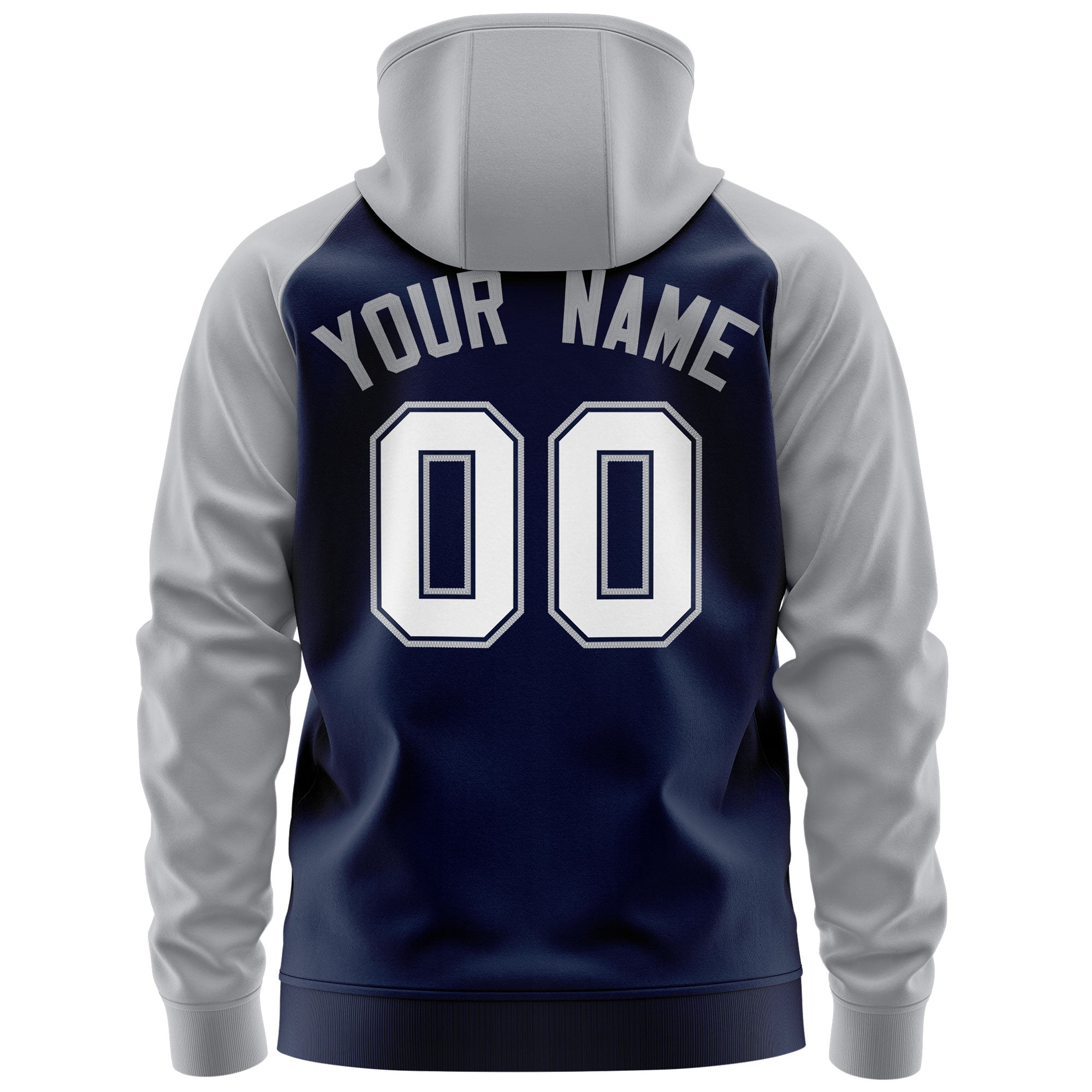 Custom Stitched Navy White-Gray Raglan Sleeves Sports Full-Zip Sweatshirt Hoodie