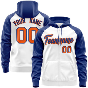 Custom Stitched White Royal-Orange Raglan Sleeves Sports Full-Zip Sweatshirt Hoodie