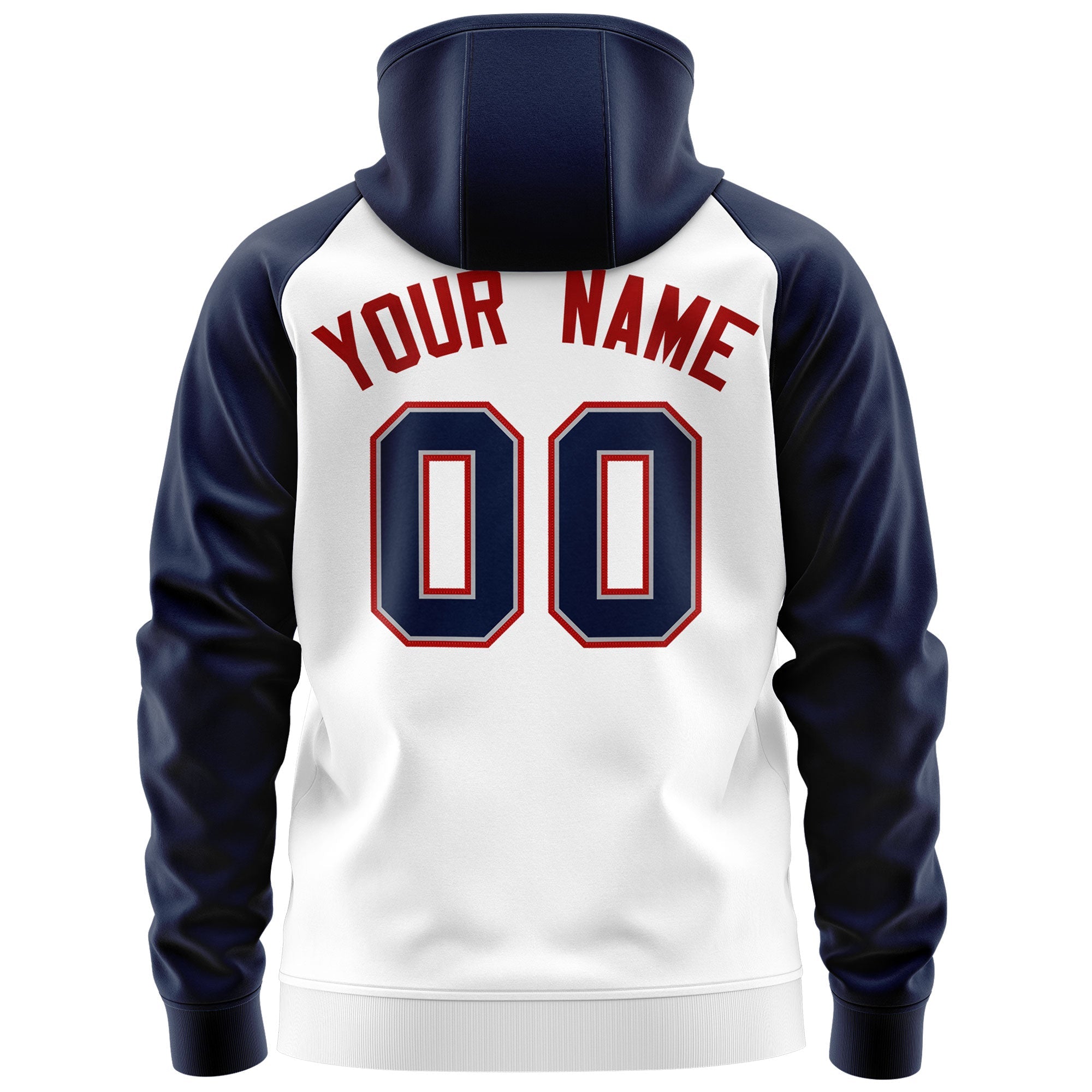 Custom Stitched White Navy-Red Raglan Sleeves Sports Full-Zip Sweatshirt Hoodie