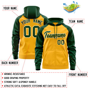 Custom Stitched Gold Green-White Raglan Sleeves Sports Full-Zip Sweatshirt Hoodie