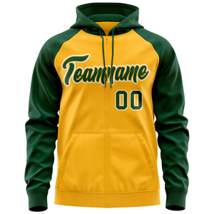 Custom Stitched Gold Green-White Raglan Sleeves Sports Full-Zip Sweatshirt Hoodie