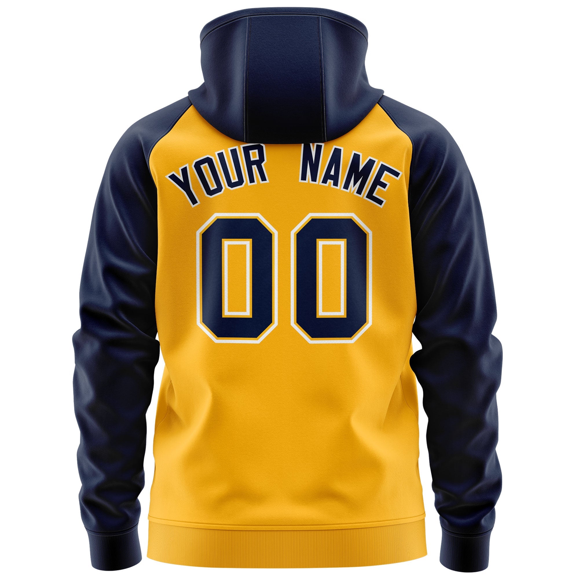 Custom Stitched Gold Navy-White Raglan Sleeves Sports Full-Zip Sweatshirt Hoodie