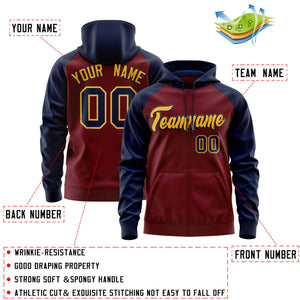 Custom Stitched Crimson Gold-Navy Raglan Sleeves Sports Full-Zip Sweatshirt Hoodie