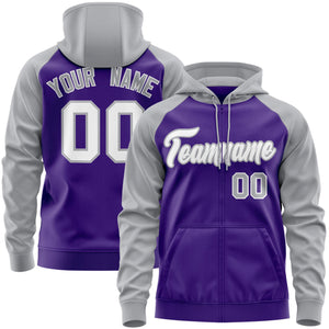 Custom Stitched Purple White-Gray Raglan Sleeves Sports Full-Zip Sweatshirt Hoodie