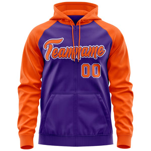 Custom Stitched Purple Orange Raglan Sleeves Sports Full-Zip Sweatshirt Hoodie