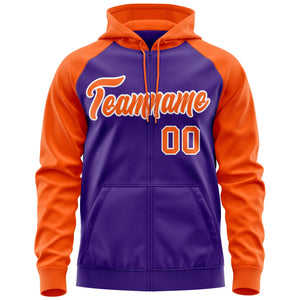 Custom Stitched Purple Orange Raglan Sleeves Sports Full-Zip Sweatshirt Hoodie