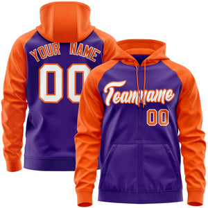 Custom Stitched Purple Orange Raglan Sleeves Sports Full-Zip Sweatshirt Hoodie