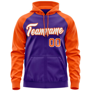 Custom Stitched Purple Orange Raglan Sleeves Sports Full-Zip Sweatshirt Hoodie