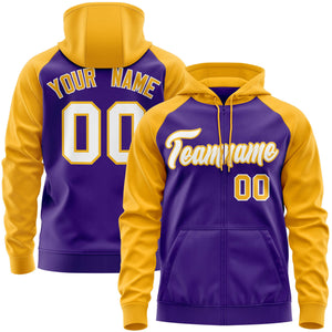 Custom Stitched Purple Gold Raglan Sleeves Sports Full-Zip Sweatshirt Hoodie