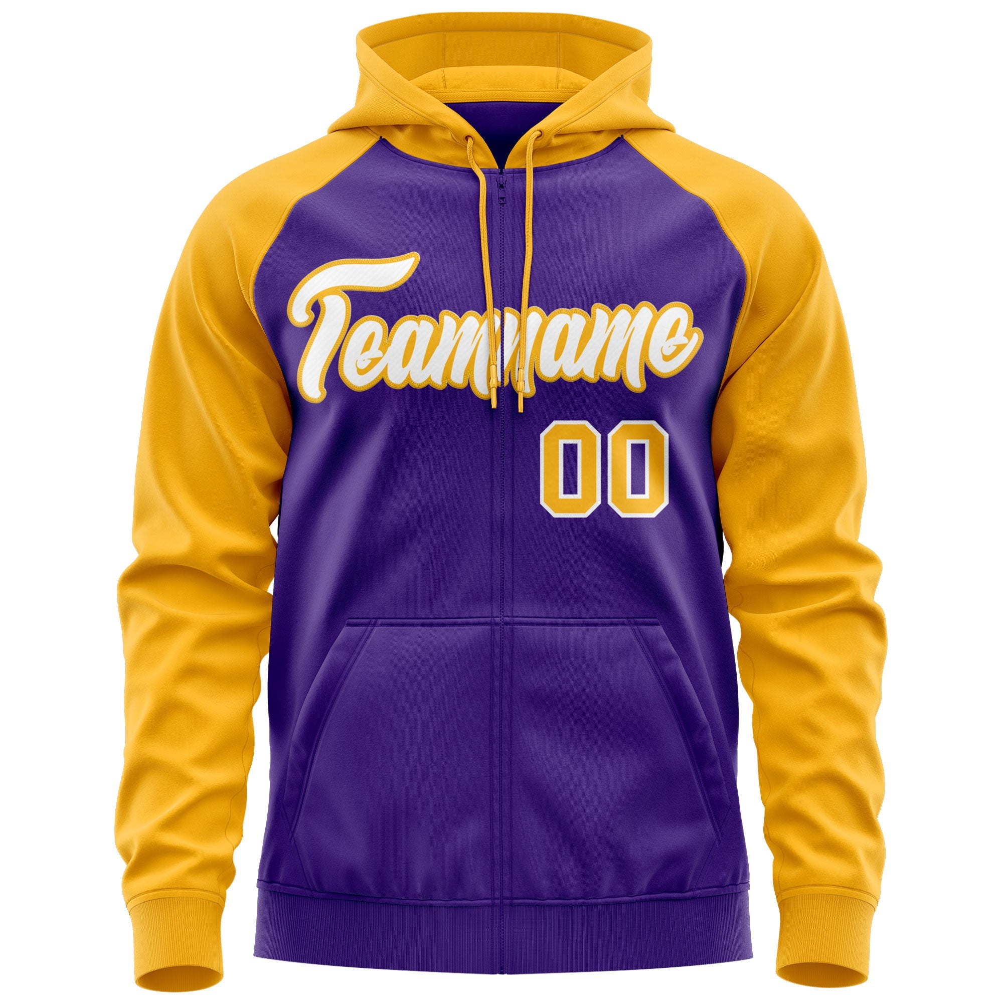 Custom Stitched Purple Gold Raglan Sleeves Sports Full-Zip Sweatshirt Hoodie