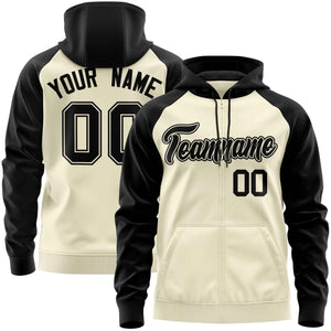 Custom Stitched Cream Black Raglan Sleeves Sports Full-Zip Sweatshirt Hoodie