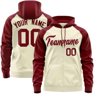 Custom Stitched Cream Crimson Raglan Sleeves Sports Full-Zip Sweatshirt Hoodie