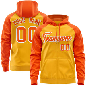 Custom Stitched Gold Orange Raglan Sleeves Sports Full-Zip Sweatshirt Hoodie