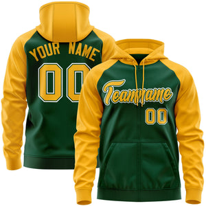 Custom Stitched Green Gold-White Raglan Sleeves Sports Full-Zip Sweatshirt Hoodie