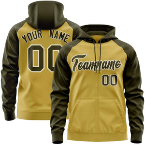 Custom Stitched Old Gold Olive Raglan Sleeves Sports Full-Zip Sweatshirt Hoodie