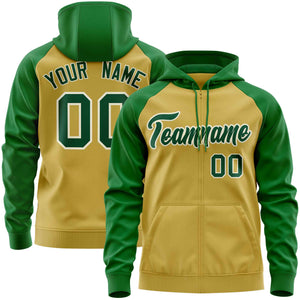 Custom Stitched Old Gold Kelly Green Raglan Sleeves Sports Full-Zip Sweatshirt Hoodie