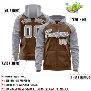 Custom Stitched Light Brown Light Gray Raglan Sleeves Sports Full-Zip Sweatshirt Hoodie