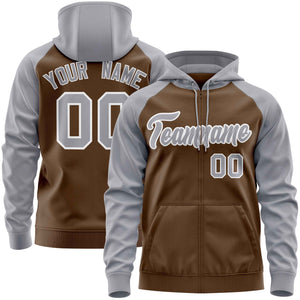 Custom Stitched Light Brown Light Gray Raglan Sleeves Sports Full-Zip Sweatshirt Hoodie