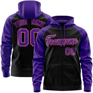 Custom Stitched Black Purple Raglan Sleeves Sports Full-Zip Sweatshirt Hoodie