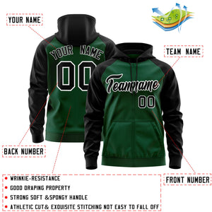 Custom Stitched Green Black-White Raglan Sleeves Sports Full-Zip Sweatshirt Hoodie