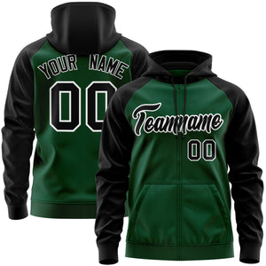 Custom Stitched Green Black-White Raglan Sleeves Sports Full-Zip Sweatshirt Hoodie